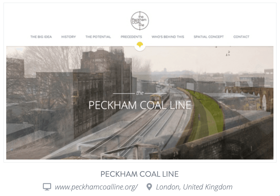 الصورة مأخوذة من صفحة Discover الخاصة بـ Strikingly تعرض Peckham Coal Line 