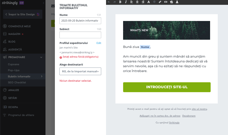 Personalizarea e-mailurilor cu Strikingly - E-mailuri din coșul abandonat