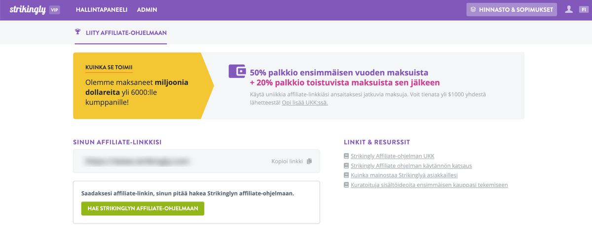 Strikingly Yhteistyö Ohjelmat