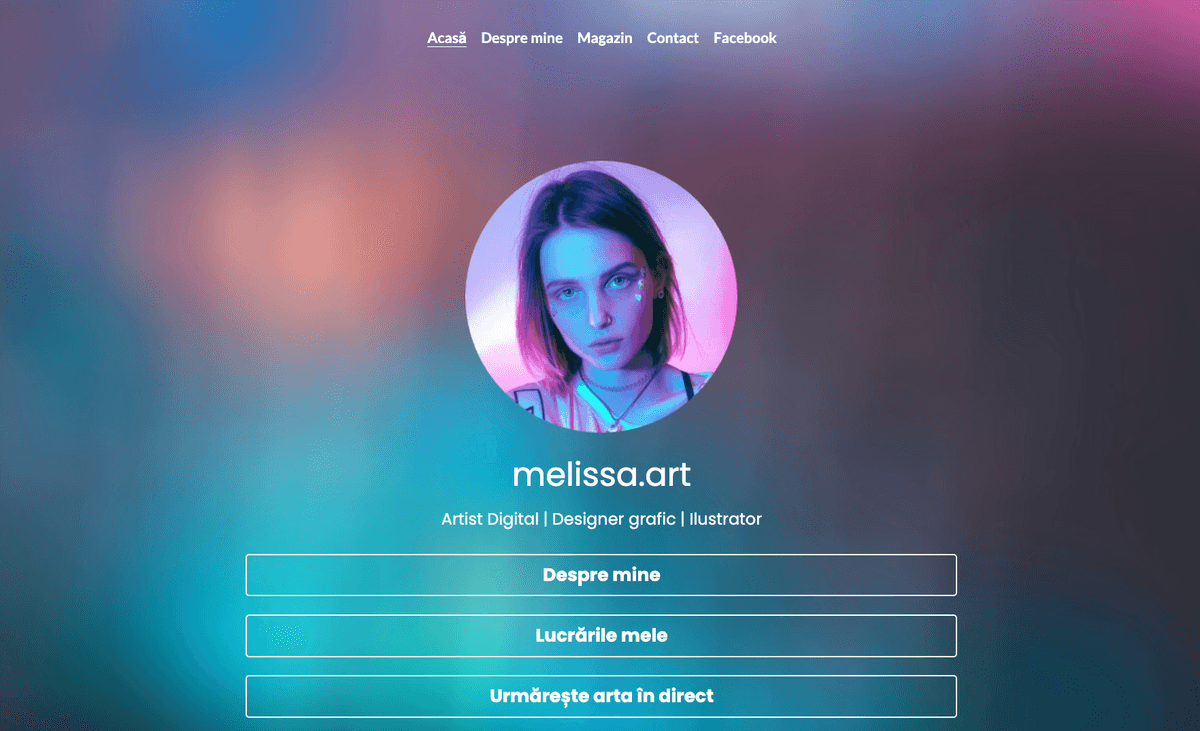 Șablonul Melissa.Art de la Strikingly