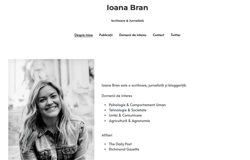 Biografie de site web dintr-un șablon personal simplu