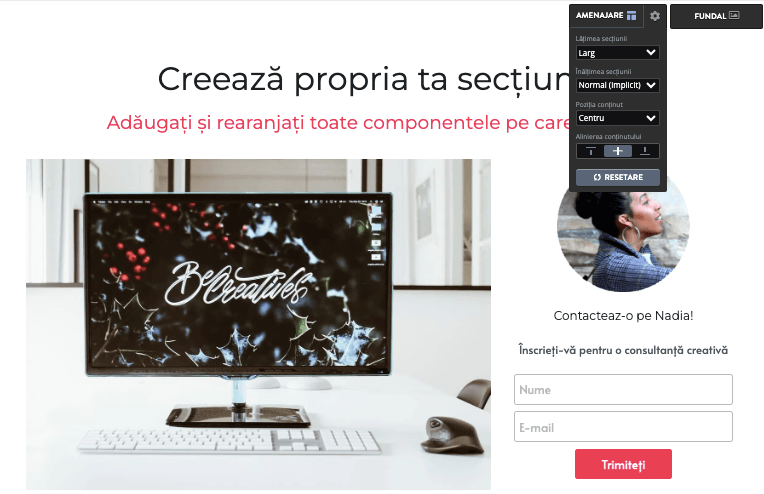 Secțiunea ta personalizată Strikingly