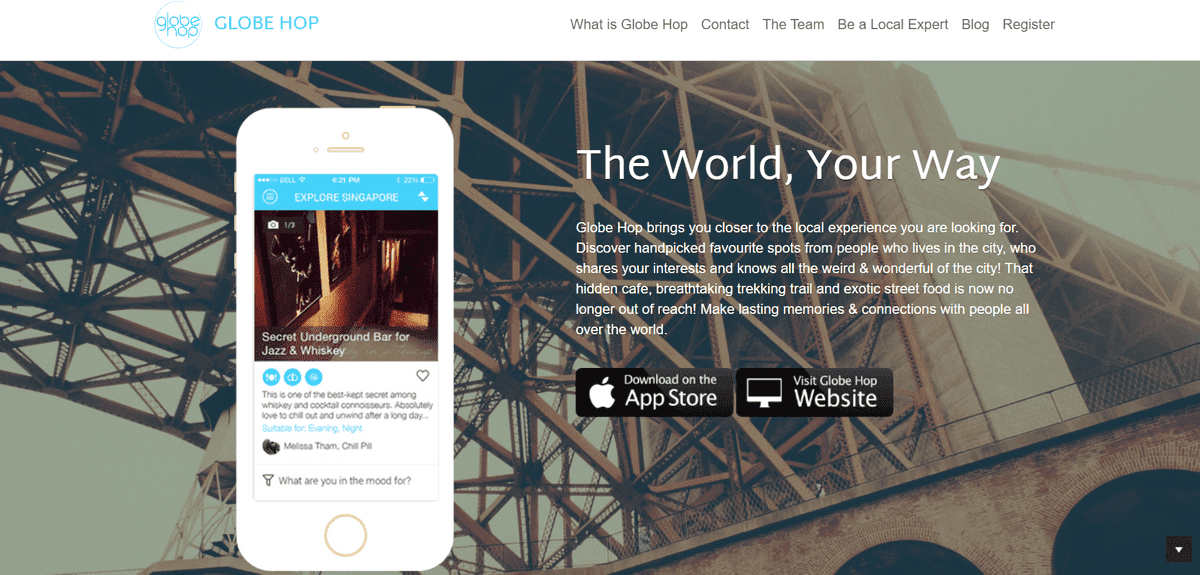 Web-sivuston mainonta kuten Globehop