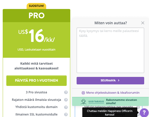 Strikinglyn LiveChat hinnoittelusivulla