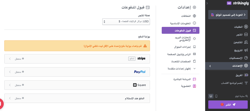 كيفية زيادة مبيعات التجارة الإلكترونية باستخدام Strikingly - تقديم خيارات دفع متعددة