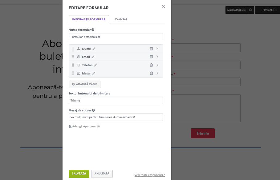 Formular personalizat Strikingly pentru sondaje