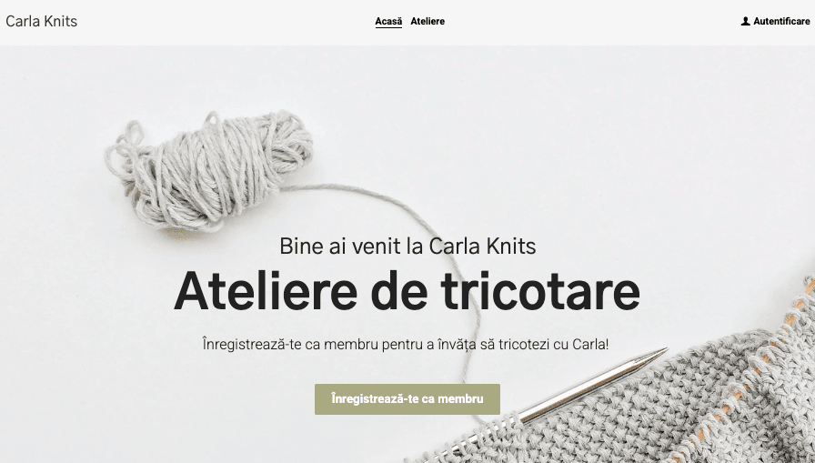 Strikingly: șablonul cursului online Carla Knits