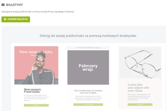 Funkcja marketingu biuletynów od Strikingly