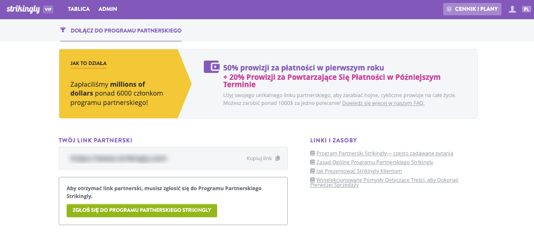 Strikingly Marketing partnerski Strona