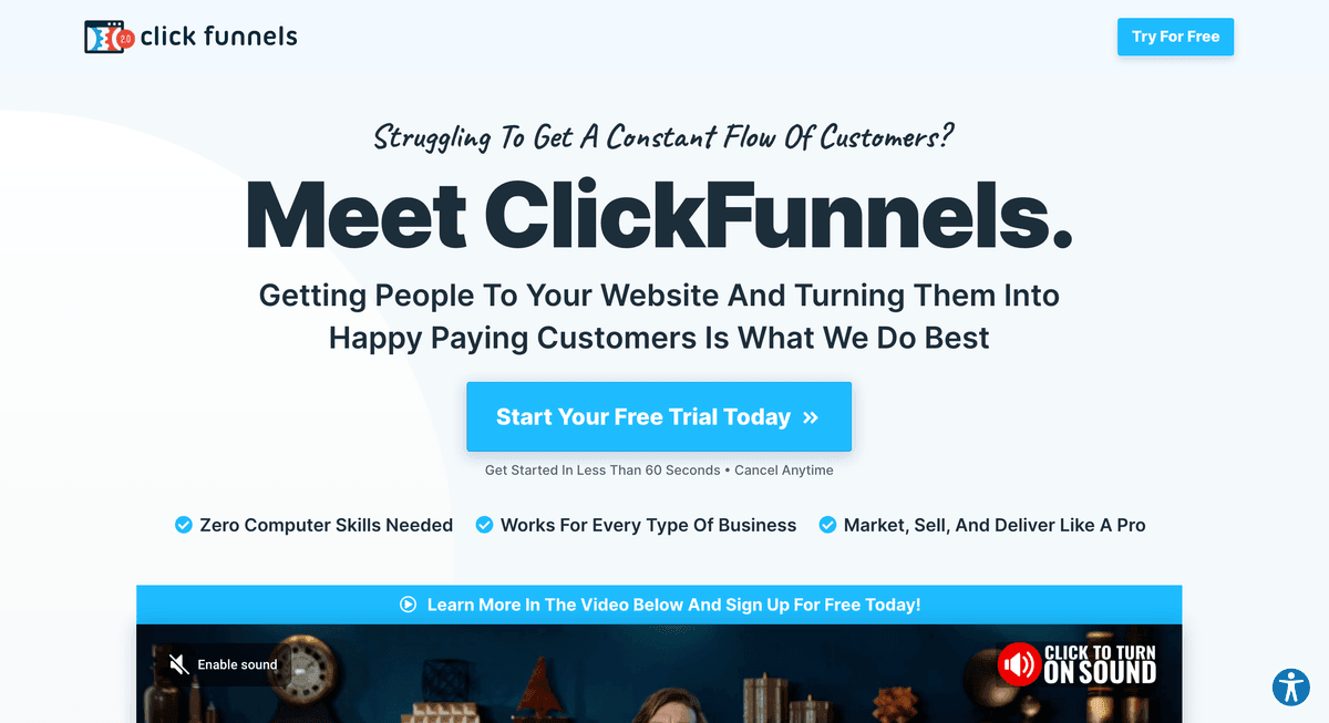 منشئ صفحات الهبوط ClickFunnels