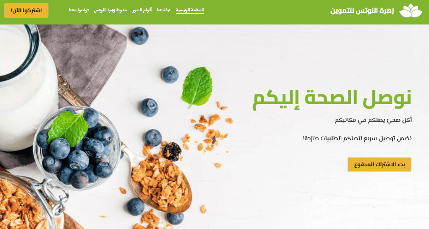 قالب توفير الطعام من Strikingly