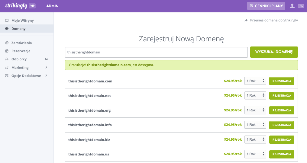 Wybierz właściwą domenę