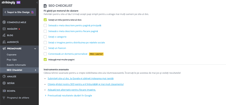 Lista de verificare SEO de la Strikingly