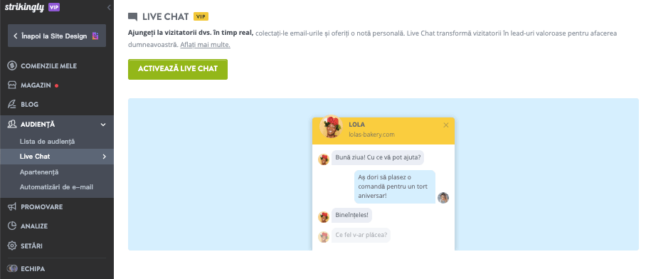 Implementarea comerțului conversațional cu Strikingly