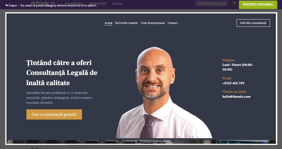 Pagina principală a site-ului web pe Strikingly - Butoane de îndemn la acțiune