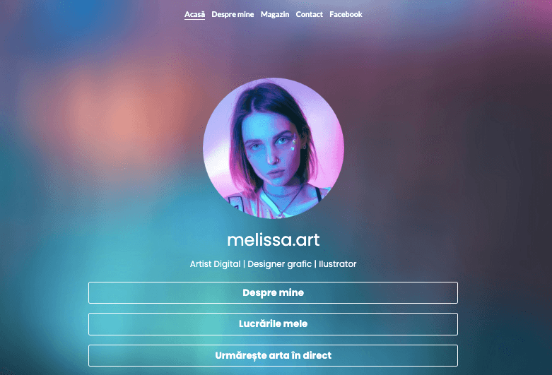 Șablon digital pentru creatorul Melissa.Art de la Strikingly