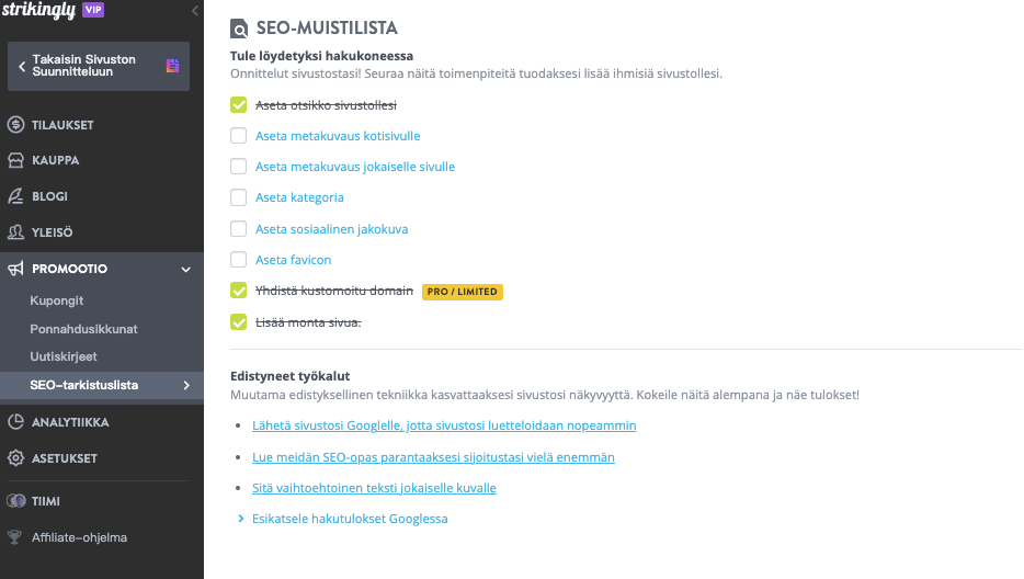 Strikinglyn SEO-tarkistuslista