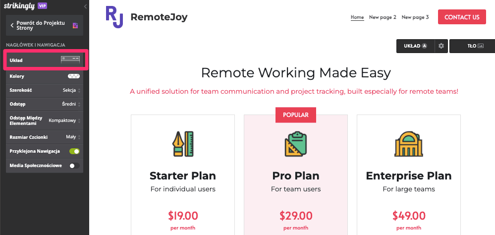 - Kliknij podmenu, aby zobaczyć wszystkie dostępne style nawigacji.