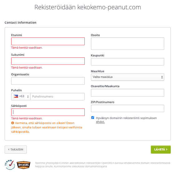 Lyhyiden verkkotunnusten käyttöönotto Strikingly - Complete Registration -palvelulla