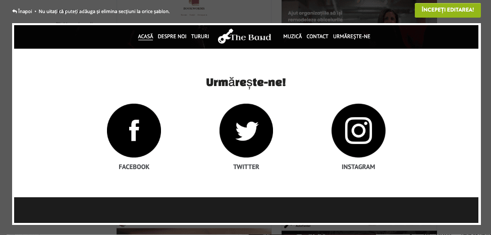 Strikingly - Construirea unui site web muzical - integrare cu rețelele sociale