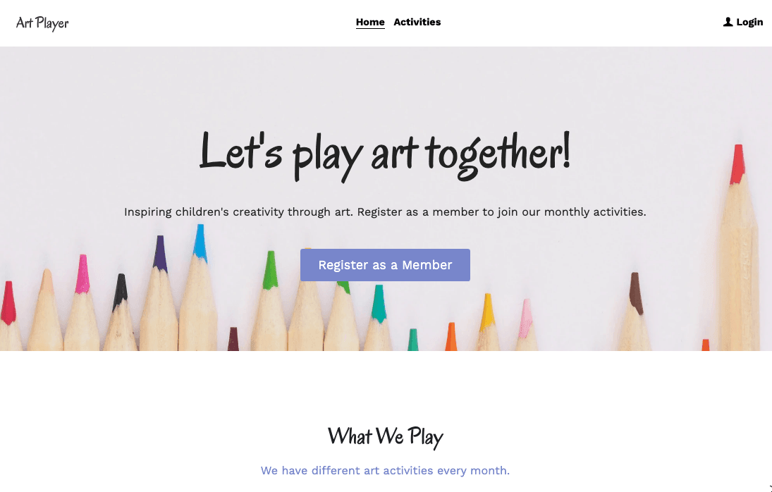 Szablon Art Player od Strikingly