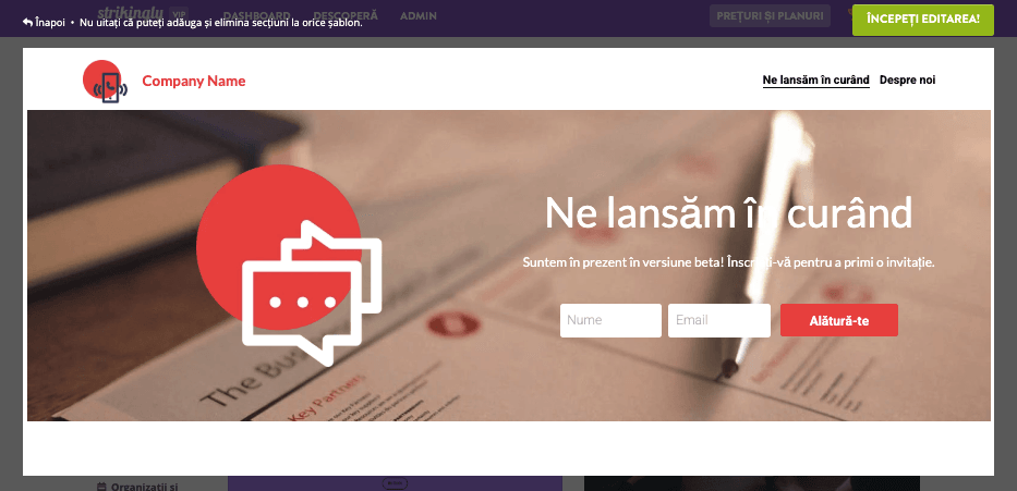 Rolul Strikingly în marketingul prin recomandări - Formulare personalizate și înregistrare