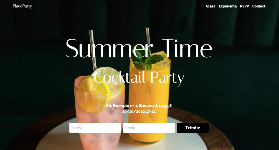 Șablon PlaceParty cu Strikingly