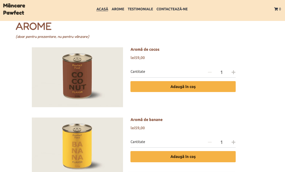 Șablonul Pawfect Food de la Strikingly