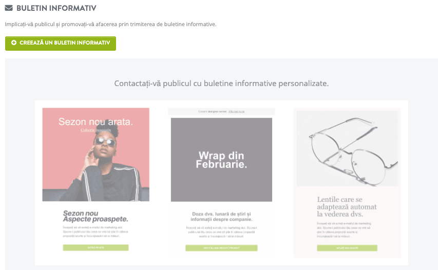 Strikingly Buletin informativ pentru marketing prin email
