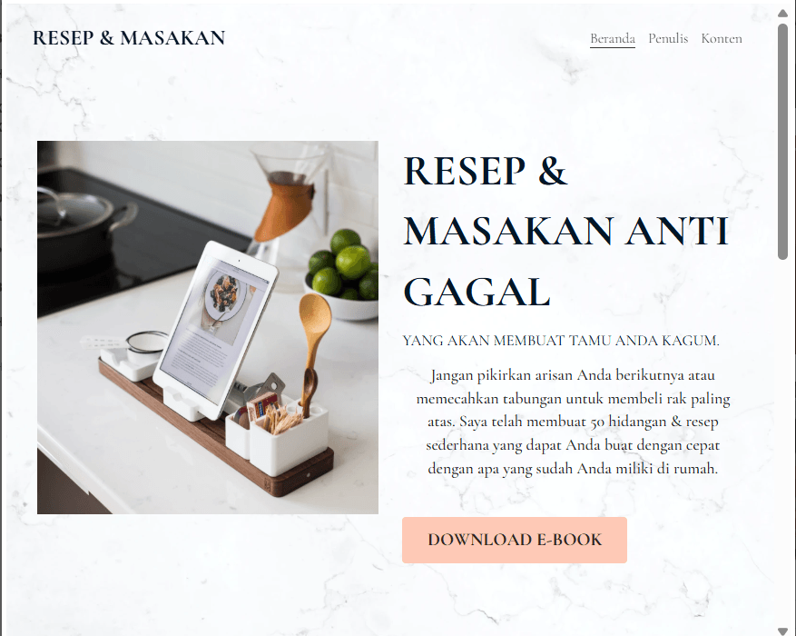 Template Situs Web Hidangan & Resep dari Strikingly