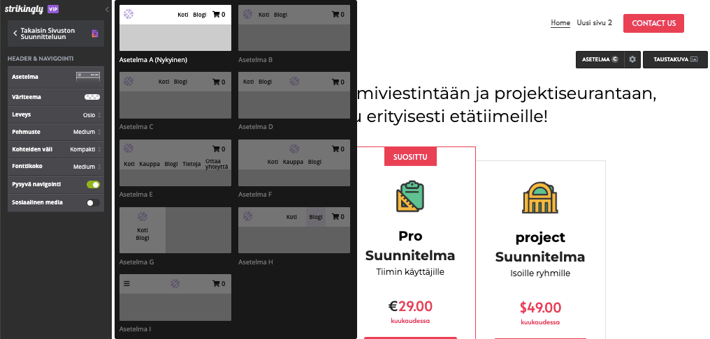 Valitse pystysuora asettelu 