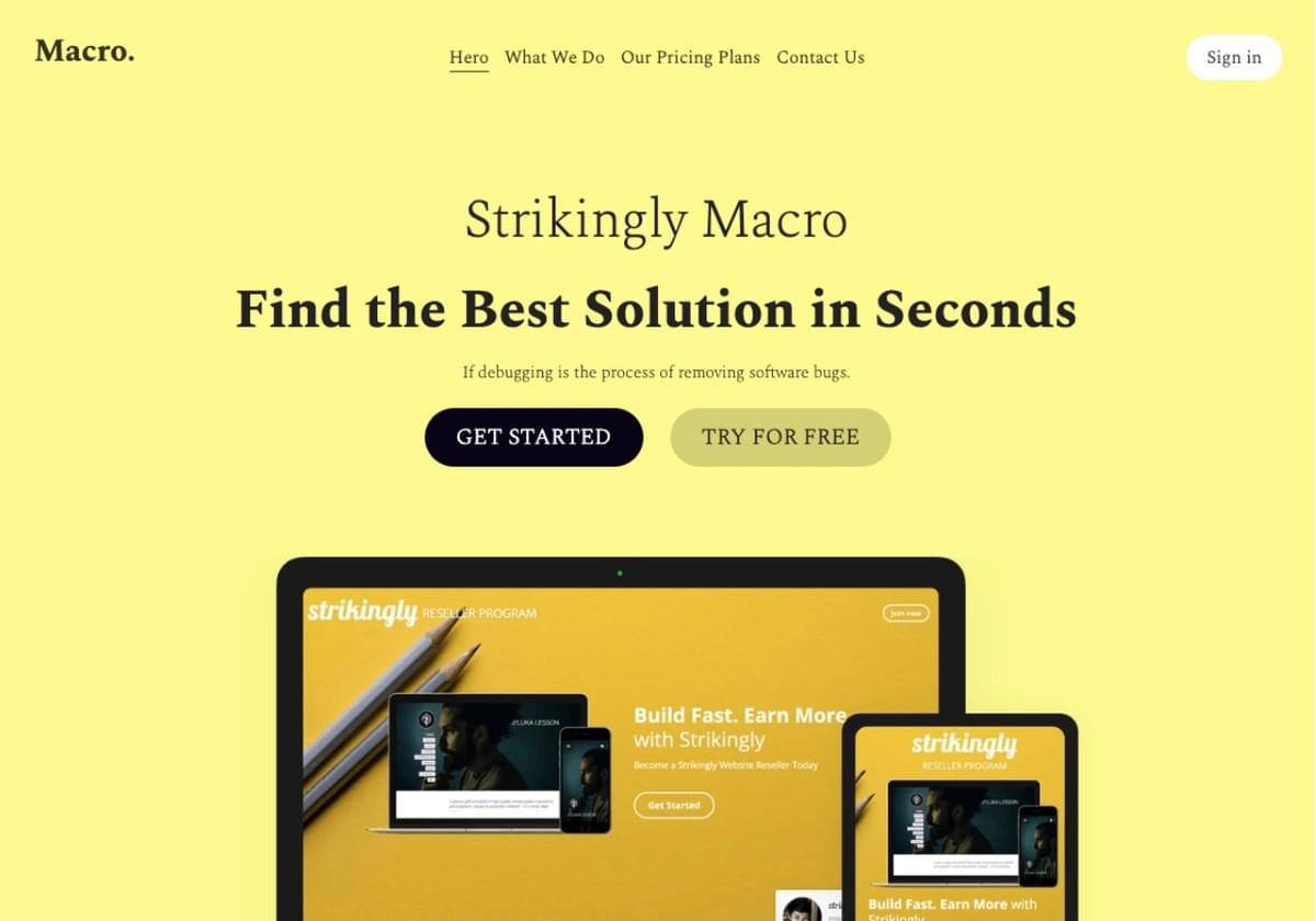 Macro Website-Vorlage von Strikingly