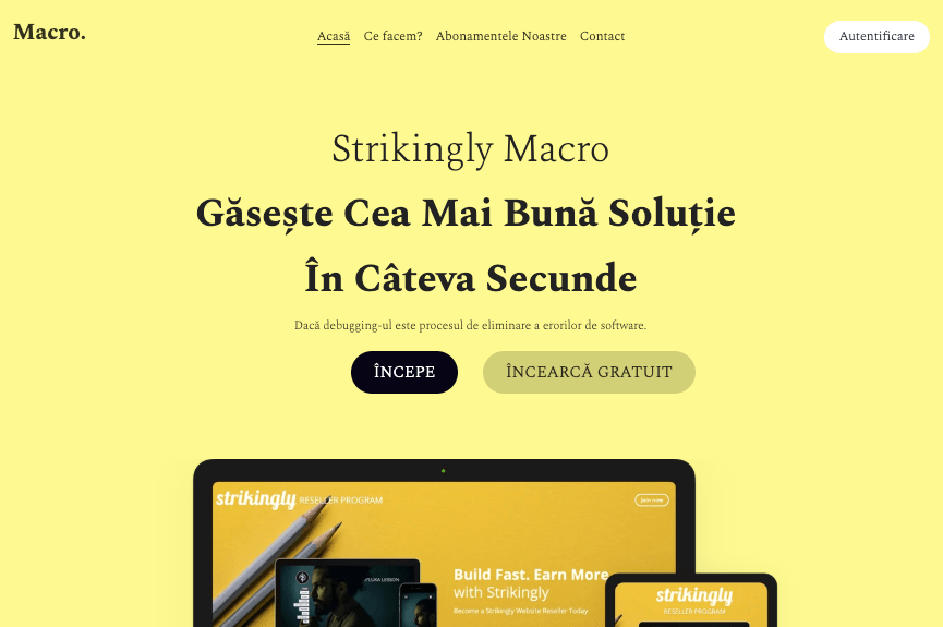 Template Macro pentru produs digital de la Strikingly