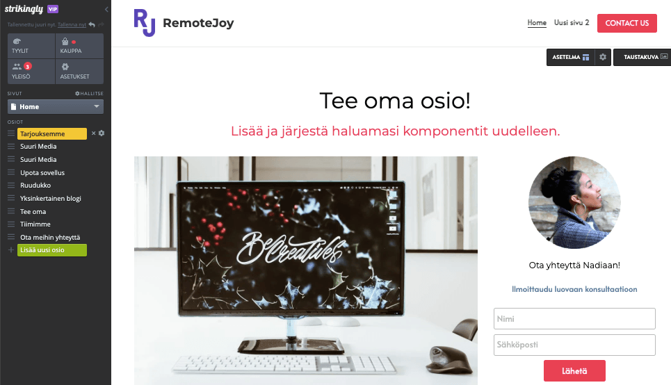 Strikinglyn vedä ja pudota -editori