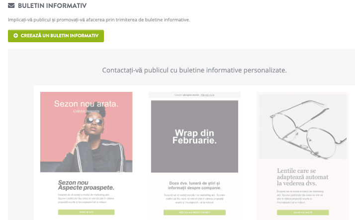 Funcția de buletin informativ Strikingly