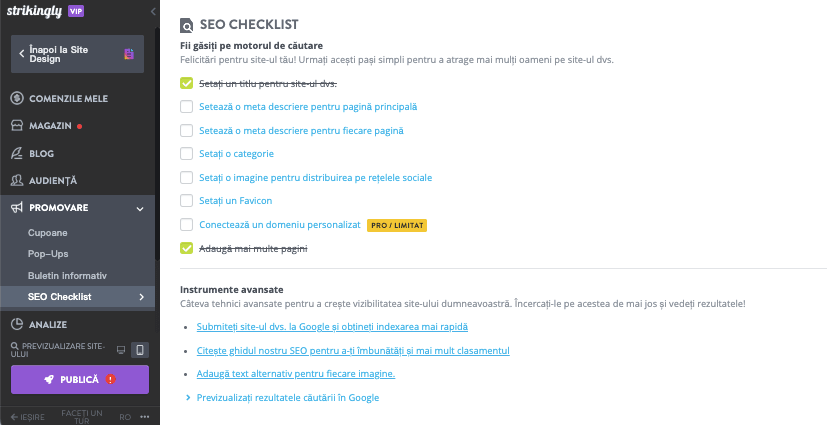 Sfaturi de copywriting pentru Strikingly - Optimizare pentru SEO