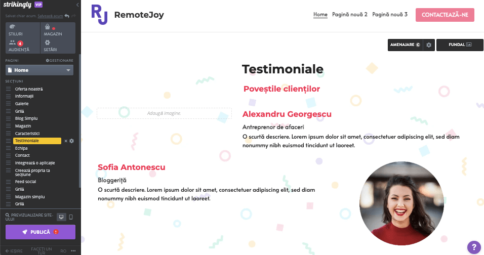 site personal - Utilizarea Strikingly - instrumente simple de editare permit personalizarea ușoară