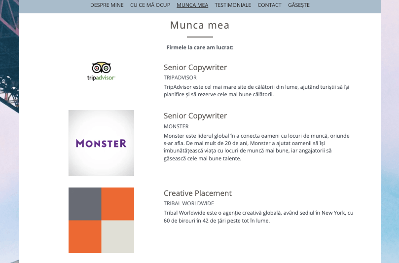 Model de profil de la Strikingly