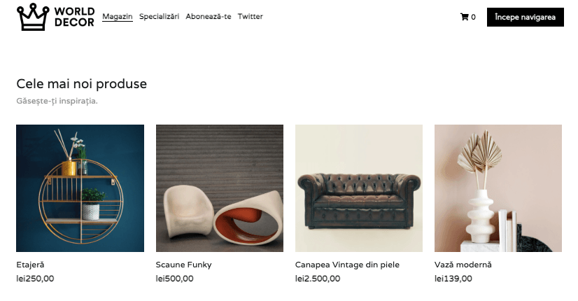 Șablon pentru magazinul online World Decor