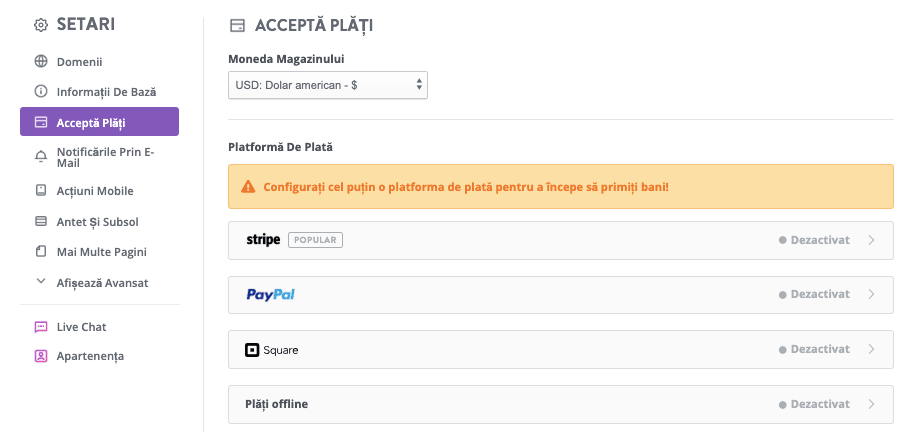 Opțiuni multiple de plată de la Strikingly