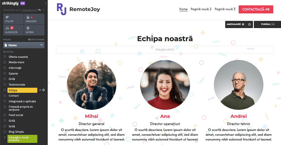 Utilizarea instrumentelor de demonstrare socială - Strikingly - Secțiunea de testimoniale