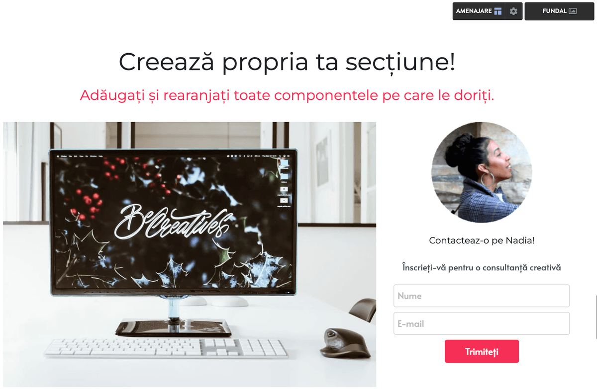 Secțiunea "Fă-ți propriul" de la Strikingly