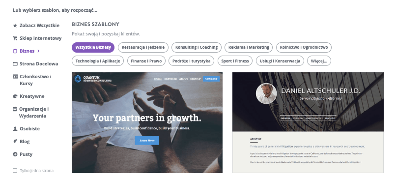 Strona główna witryny Strikingly — wybierz szablon Strikingly