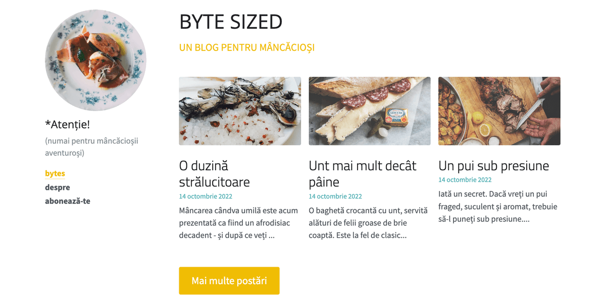 Șablon de blog Byte Sized de la Strikingly