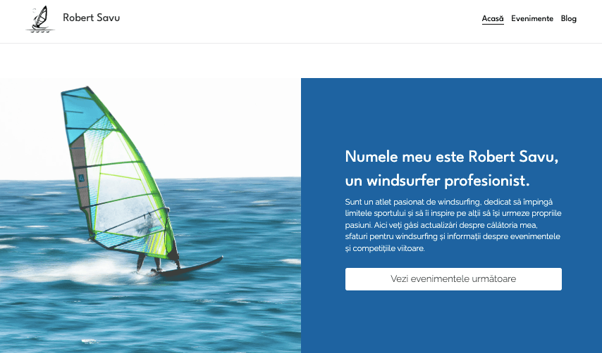 Șablonul Windsurfer de la Strikingly