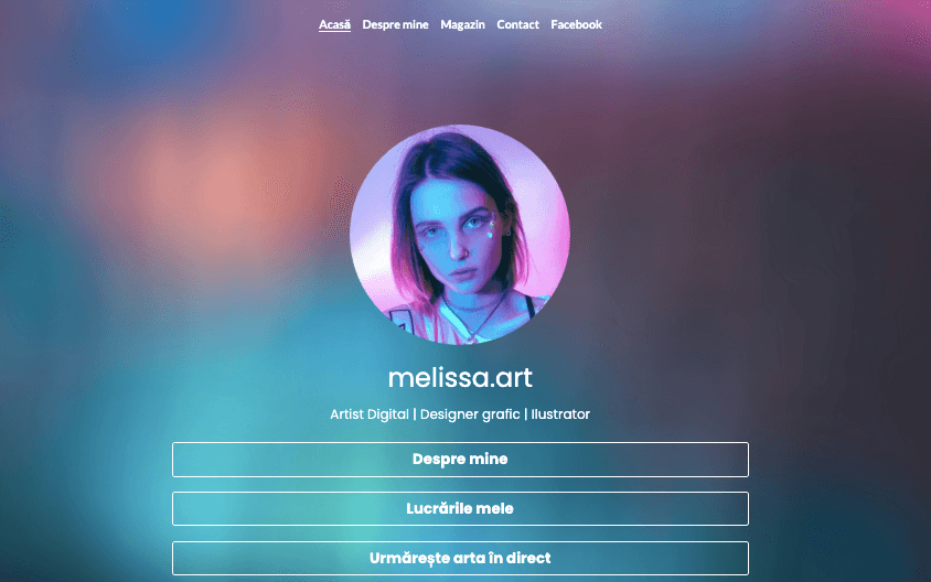 Șablonul Melissa.Art de la Strikingly