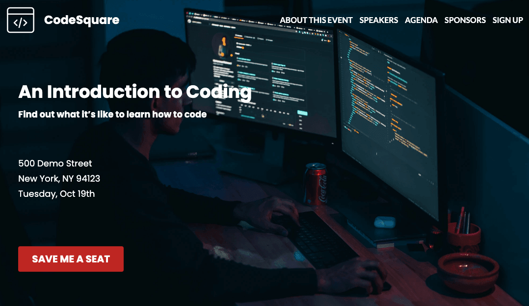 Szablon CodeSquare od Strikingly