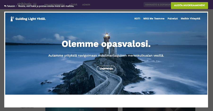 Kotisivun suunnittelu silmiinpistävän selkeällä otsikolla
