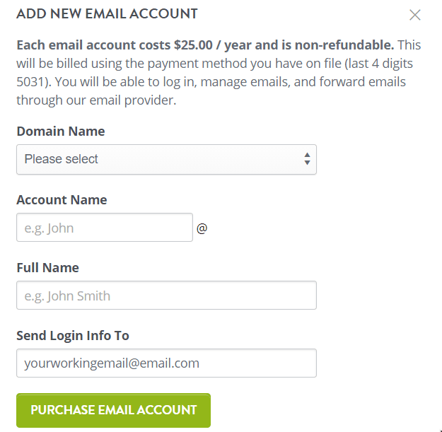 Niestandardowy e-mail Strikingly