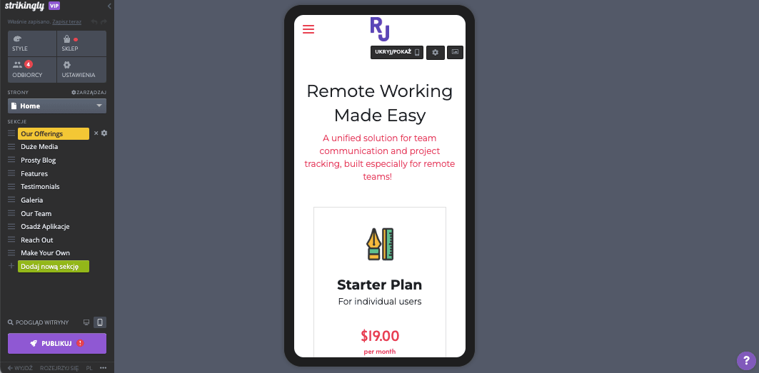 Biuletyn sprzedaży z Strikingly – włącz optymalizację mobilną